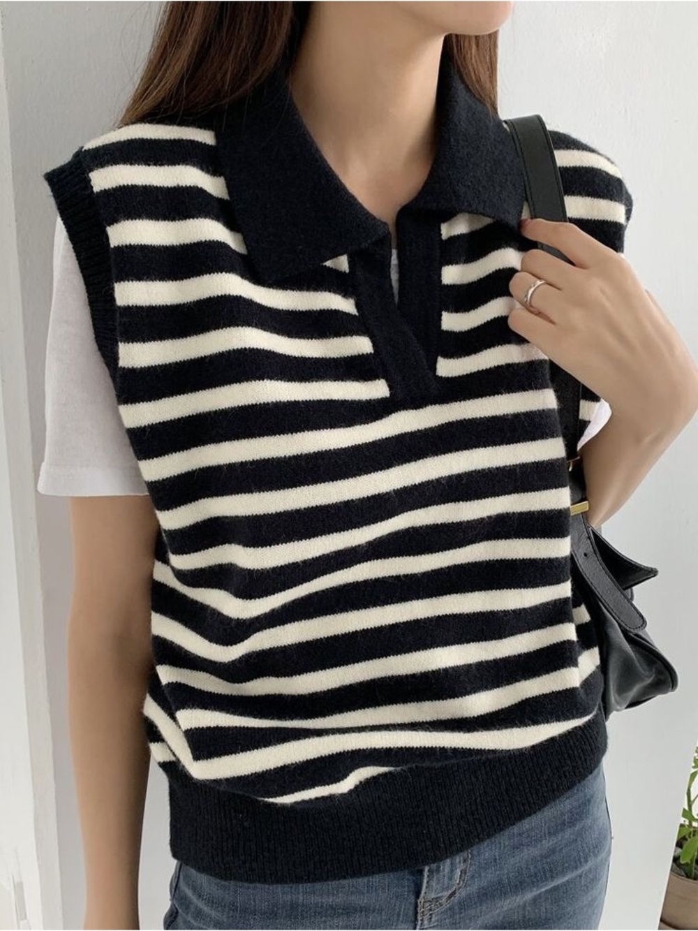 Black and cream striped polo vest